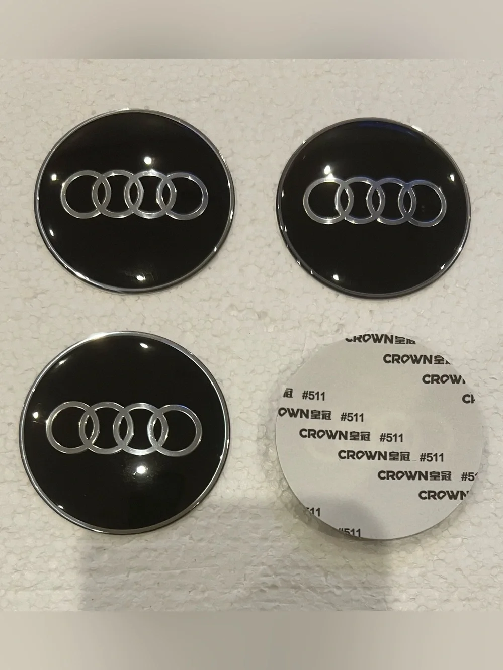 AUDI Black & Chrome Adhesive Center Caps - (4)